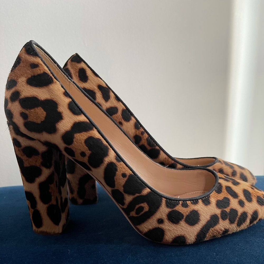 J. Crew Block-Heel Pumps in Leopard Calf Hair